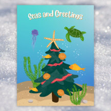 Mer et salutations amusantes Ocean Christmas Tree