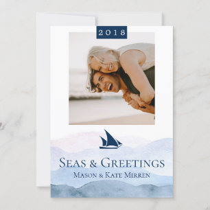 Cartes Pour Fêtes Annuelles Mer et salutations Aquarelle Vagues photo unique