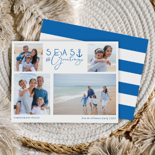 Cartes Pour Fêtes Annuelles Mer et salutations Bleu Nautique Multiphoto