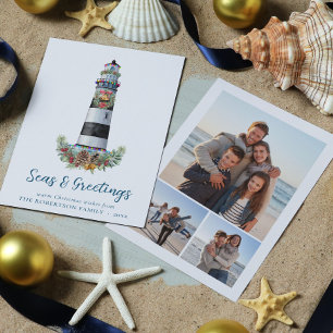 Cartes Pour Fêtes Annuelles Mer et salutations du phare nautique 3 Photo