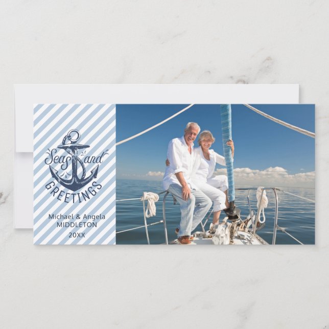Cartes Pour Fêtes Annuelles "Mer et salutations" nautiques - Ancre de la Marin (Devant)