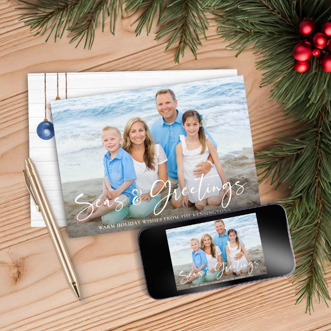Cartes Pour Fêtes Annuelles Mer et salutations | Photo de vacances nautiques (Seas and Greetings | Nautical Holiday Photo Card)