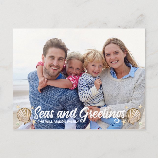Cartes Pour Fêtes Annuelles Mer et salutations Plage Photo Noël (Devant)