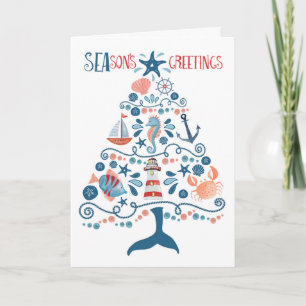 Cartes Pour Fêtes Annuelles Mer nautique et salutations Plage Arbre de Noël
