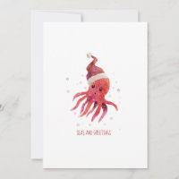 Mer octopique mignonne et salutations Santa Hat