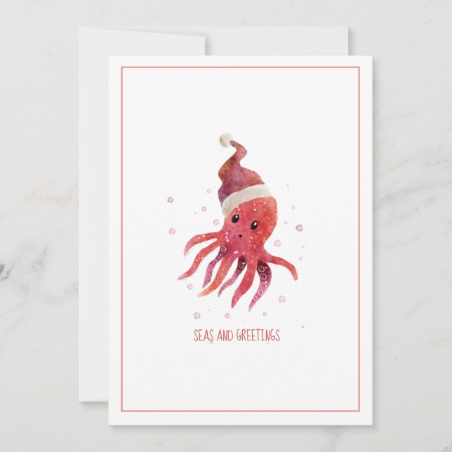 Cartes Pour Fêtes Annuelles Mer Octopus mignonne et salutations Santa Hat (Devant)