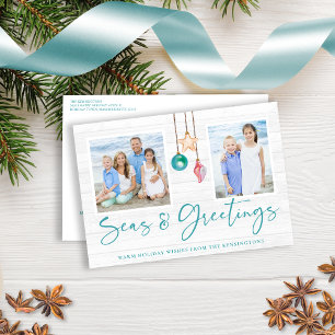 Cartes Pour Fêtes Annuelles Mer turquoise et salutations Seashell Orament Phot