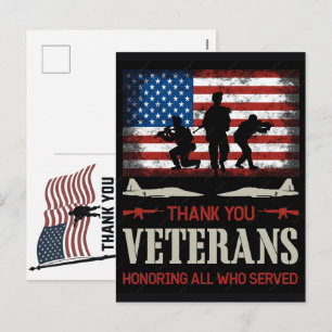 Cartes Pour Fêtes Annuelles Merci aux vétérans Drapeau américain Jour du souve