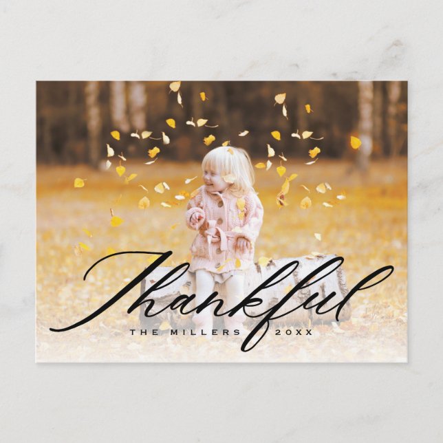 Cartes Pour Fêtes Annuelles Merci Calligraphie | Pleine photo Thanksgiving (Devant)