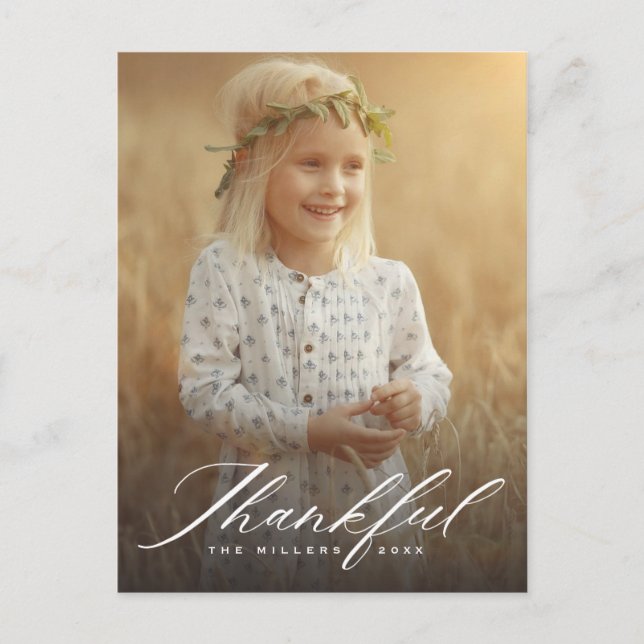 Cartes Pour Fêtes Annuelles Merci Calligraphie | Pleine photo Thanksgiving (Devant)