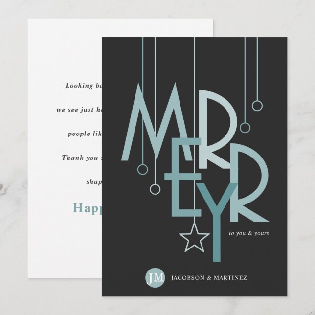 Cartes Pour Fêtes Annuelles Merci client Vacances simple Joyeux Turquoise (Devant / Derrière)