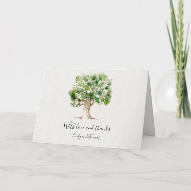 Cartes Pour Fêtes Annuelles Merci de chêne d'aquarelle (Devant)