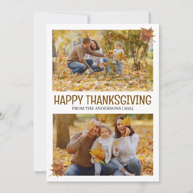 Cartes Pour Fêtes Annuelles Merci Elegant Famille de Bons thanksgivings 2 phot (Devant)