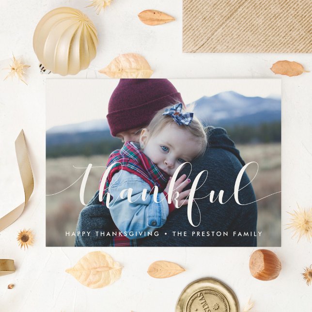 Cartes Pour Fêtes Annuelles Merci Elegant Thanksgiving photo de famille (Créateur téléchargé)