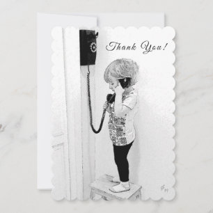 Cartes Pour Fêtes Annuelles Merci, Enfant, Vieux Téléphone, B&W Art