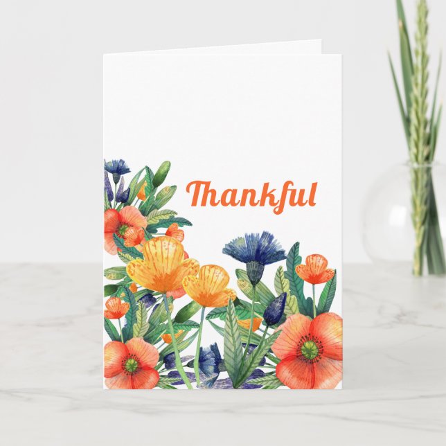 Cartes Pour Fêtes Annuelles Merci Fleurs sauvages Thanksgiving Orange (Devant)
