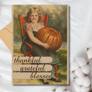 Cartes Pour Fêtes Annuelles Merci gracieux béni   Fille avec Citrouille