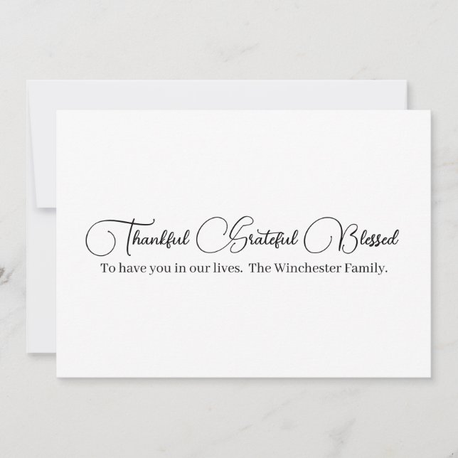 Cartes Pour Fêtes Annuelles Merci Grateful Blessé script Thanksgiving (Devant)