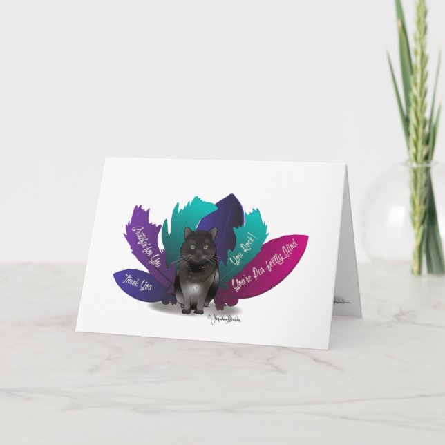 Cartes Pour Fêtes Annuelles Merci Grateful Chat noir n Plumes (Devant)