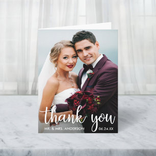 Cartes Pour Fêtes Annuelles Merci Mariage Photo Modern Script Note Card