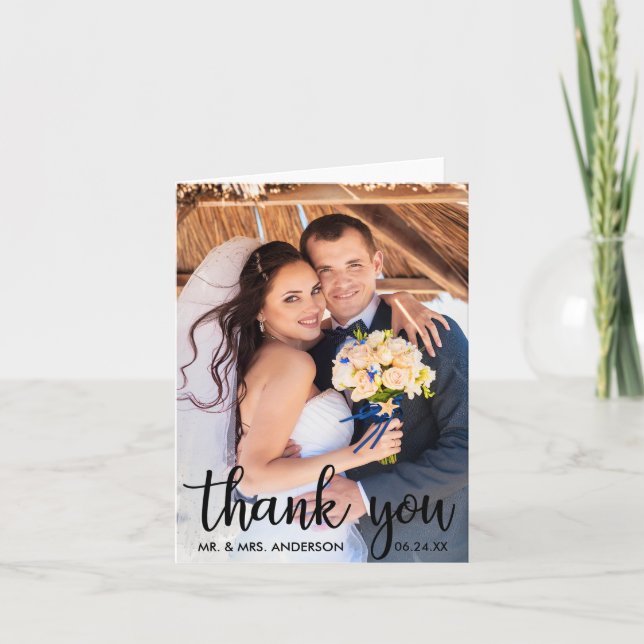 Cartes Pour Fêtes Annuelles Merci Mariage Photo moderne Script Note Card B (Devant)