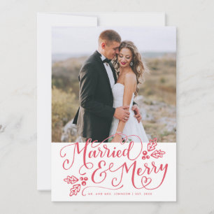 Cartes Pour Fêtes Annuelles Merci photo marié et joyeux rouge
