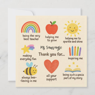 Cartes Pour Fêtes Annuelles Merci pour tout Assistant d'enseignement 