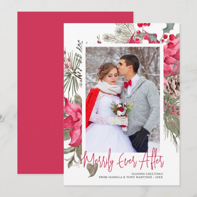 Cartes Pour Fêtes Annuelles Merde toujours après la photo Rouge Poinsettia Noë (Devant / Derrière)