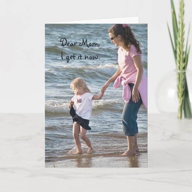 Cartes Pour Fêtes Annuelles Mère et enfant sur la plage   (Devant)