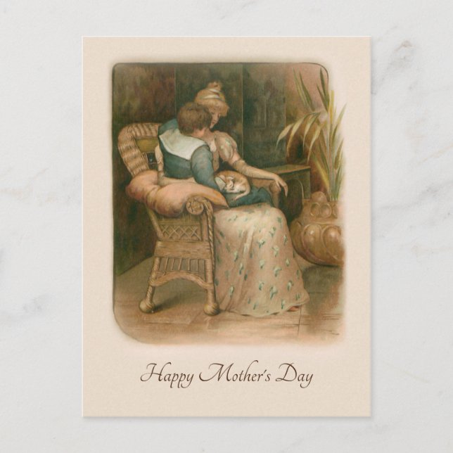 Cartes Pour Fêtes Annuelles Mère et Fils victoriens en fauteuil (Devant)