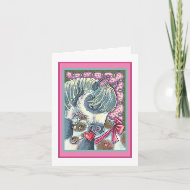 CARTES POUR FÊTES ANNUELLES MÈRE PONY & SA MORTE VALENTINE FILLY, CHEVAL (Devant)