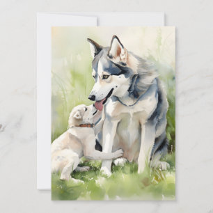 Cartes Pour Fêtes Annuelles Mère Sibérie Husky Chien Maman Peinture Arrière - 