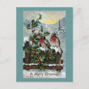 Cartes Pour Fêtes Annuelles Merles anglais sur Noël d'antiquité de barrière