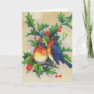 Cartes Pour Fêtes Annuelles Merles et Noël de houx