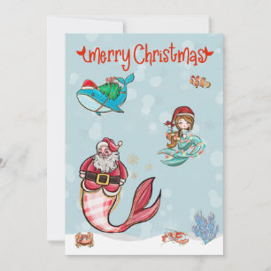 Cartes Pour Fêtes Annuelles Mermaid Joyeux Noël Père Noël Vie marine