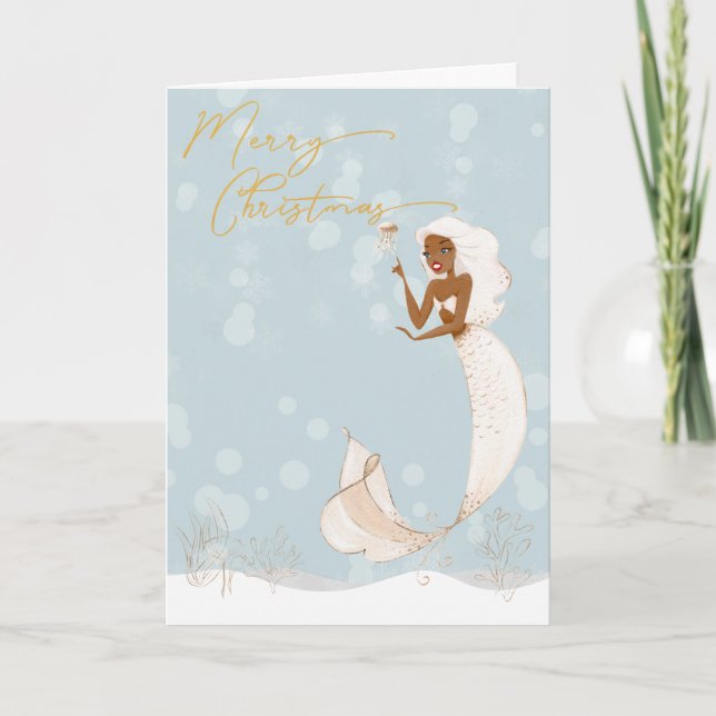 Cartes Pour Fêtes Annuelles Mermaid Joyeux or de Noël (Devant)
