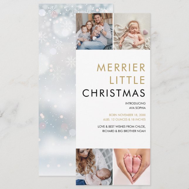 Cartes Pour Fêtes Annuelles Merrier Little Christmas 4 Photos Naissance (Devant / Derrière)