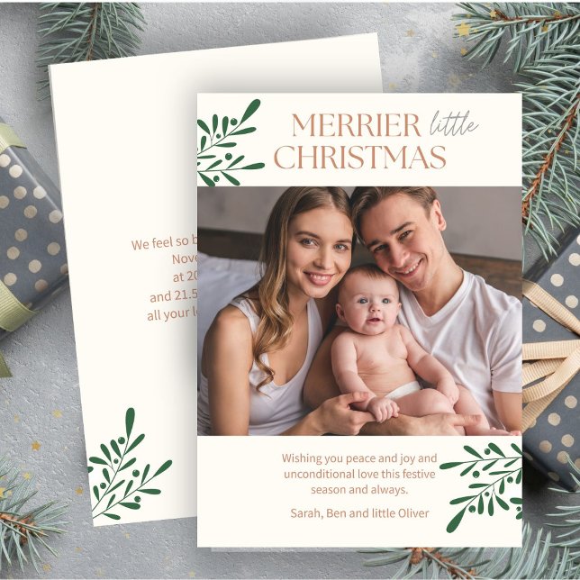 Cartes Pour Fêtes Annuelles Merrier Little Christmas One Photo Greenery Appart (Créateur téléchargé)