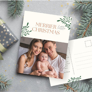 Cartes Pour Fêtes Annuelles Merrier Little Christmas One Photo Greenery Lined