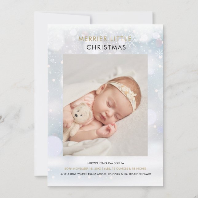 Cartes Pour Fêtes Annuelles Merrier Little Christmas Snowflakes Photo Naissanc (Devant)