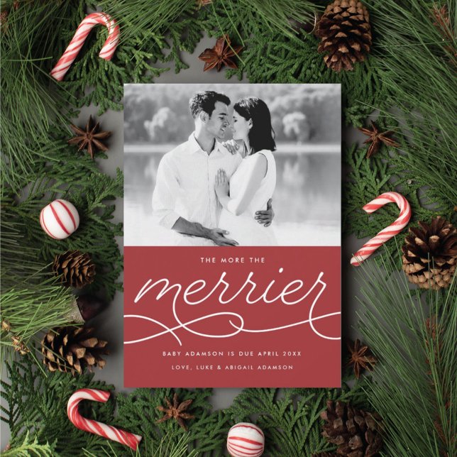 Cartes Pour Fêtes Annuelles Merrier Pregnancy Announcement Christmas Card (Créateur téléchargé)
