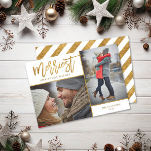 Cartes Pour Fêtes Annuelles Merriest Faux Gold Foil 2 Photo Flat
