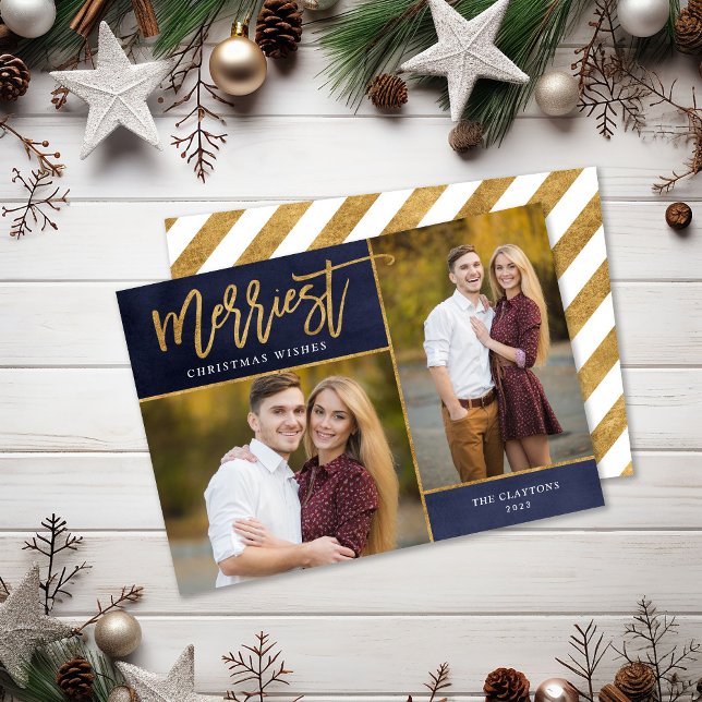 Cartes Pour Fêtes Annuelles Merriest Faux Gold Foil 2 Photo Noël (Créateur téléchargé)