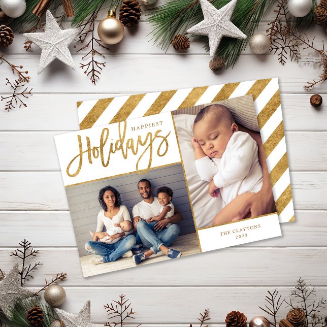 Cartes Pour Fêtes Annuelles Merriest Faux Gold Foil 2 Photo Noël (Créateur téléchargé)