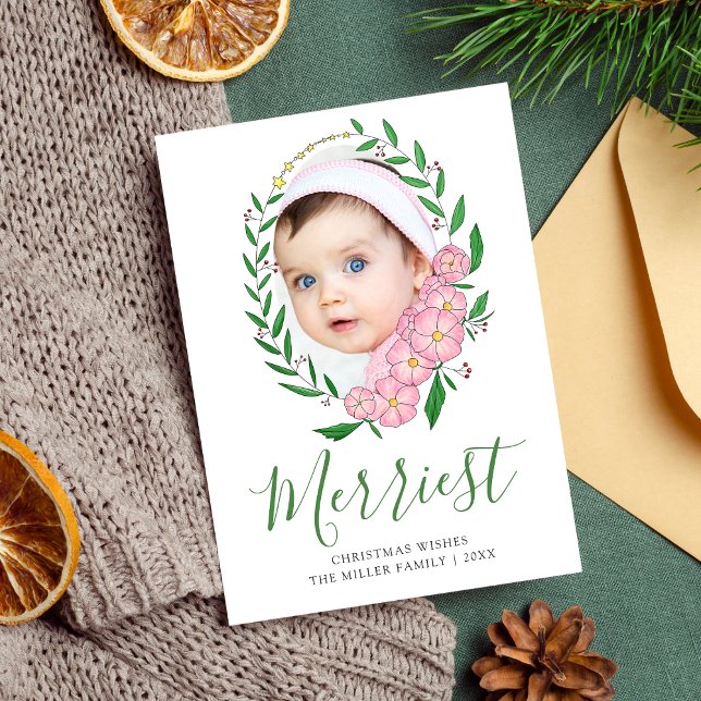Cartes Pour Fêtes Annuelles Merriest Noël Oval Floral Wreath Photo (Créateur téléchargé)