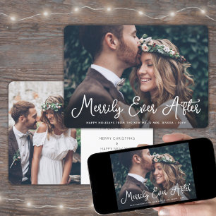 Cartes Pour Fêtes Annuelles Merrily Ever Après Les Nouveaux Mariés Photo Premi