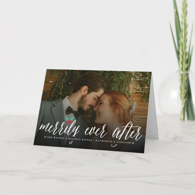 Cartes Pour Fêtes Annuelles Merrily Ever Après Simple Script Photo Mariage (Devant)