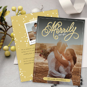 Cartes Pour Fêtes Annuelles Merrily Jamais après or Curly Script Mariage photo