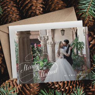 Cartes Pour Fêtes Annuelles Merrily Marié jeunes mariés photo Noël