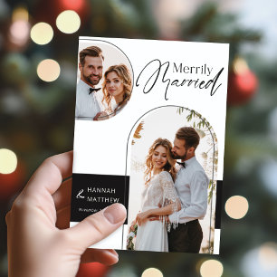 Cartes Pour Fêtes Annuelles Merrily Marié Mariage de vacances Noir Blanc